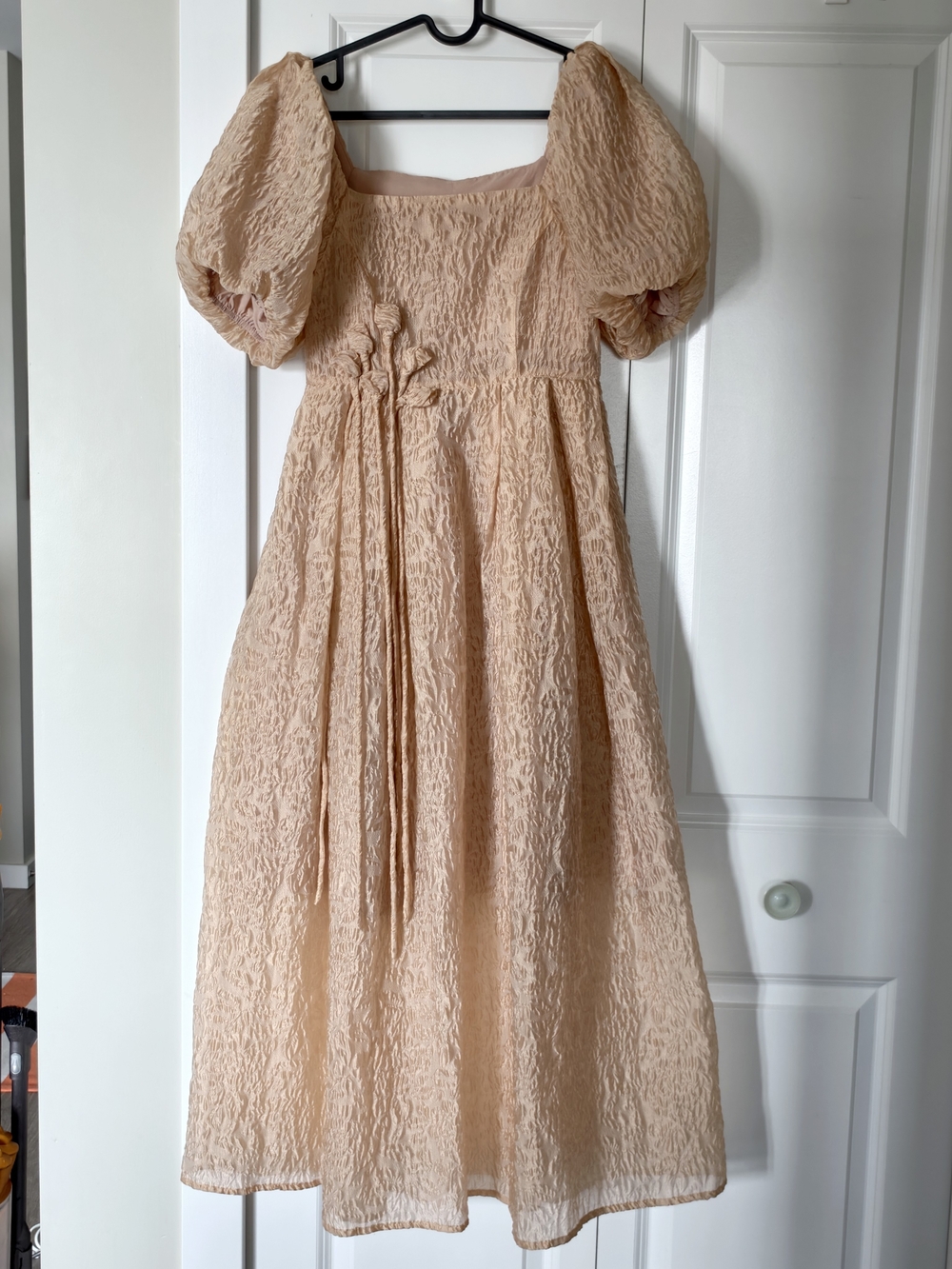 Peach Puff Puff-Sleeve Stunning Sweet Princess Midi Dress